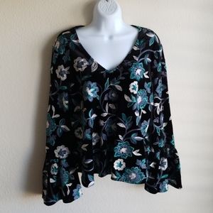 Karen kane velvet embroidery blouse